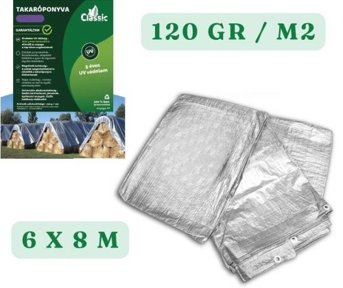 Takaróponyva  vízálló ezüst  120 gr  6 * 8 m, Vegyes áru, takaróponyva