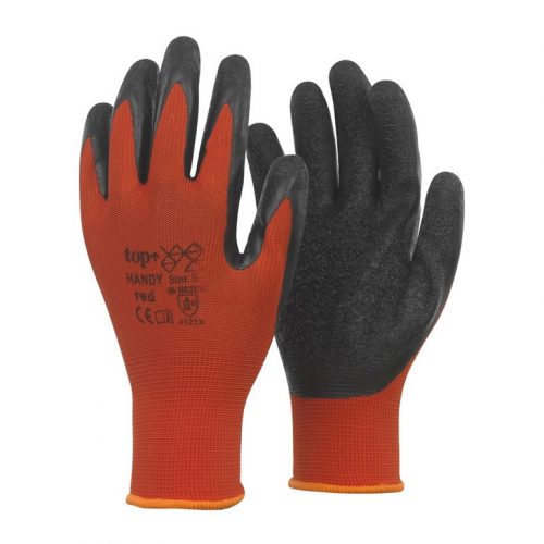 Védőkesztyű latex mártott magas kopásállóság TOP HANDY, piros/fekete, 7