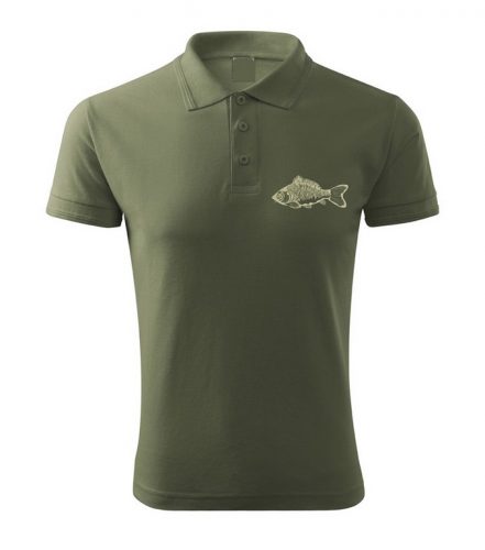 Vadász póló (ponty hímzéssel) galléros TOP, khaki, S