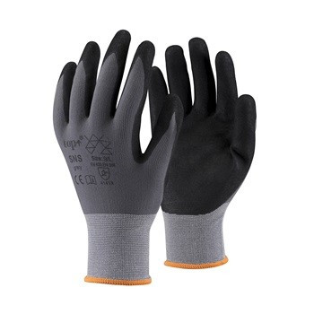 Kesztyű homokszemcsés nitrilhabba mártott nylon TOP SNS, fekete/szürke, 11